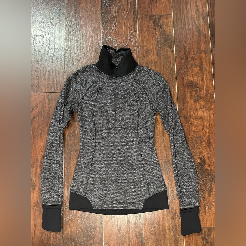 Lululemon Runderful 1/2 Zip size 2 Mini Check Pique Black Heathered Black